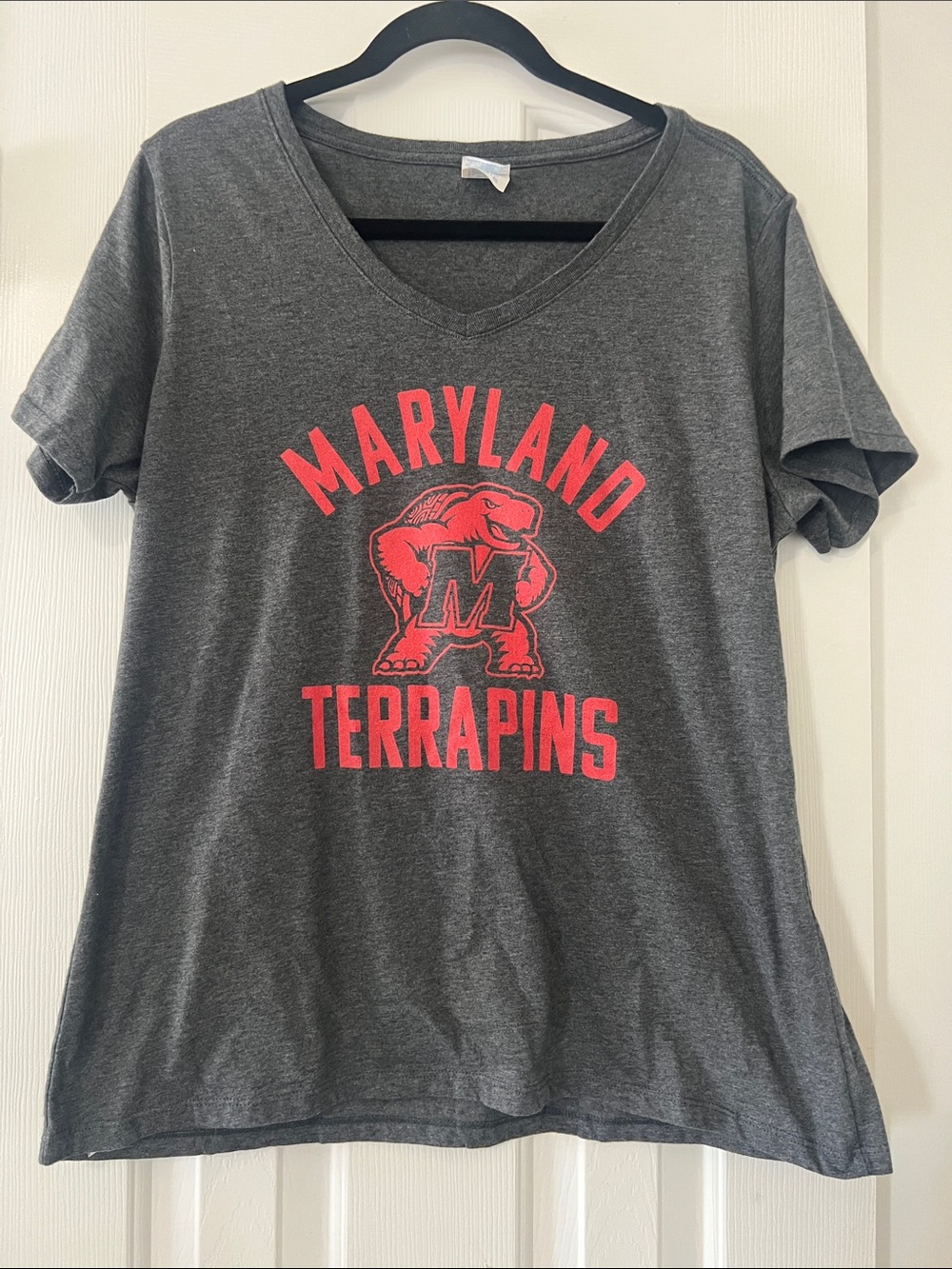 Port and Company Charcoal Gray Maryland Terrapins Tee with Red Print